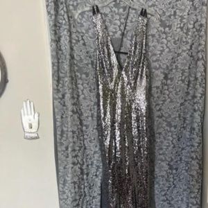 NWT Fame And Partners Cocktail/Disco Gown, Size 4, Gunmetal Sequined